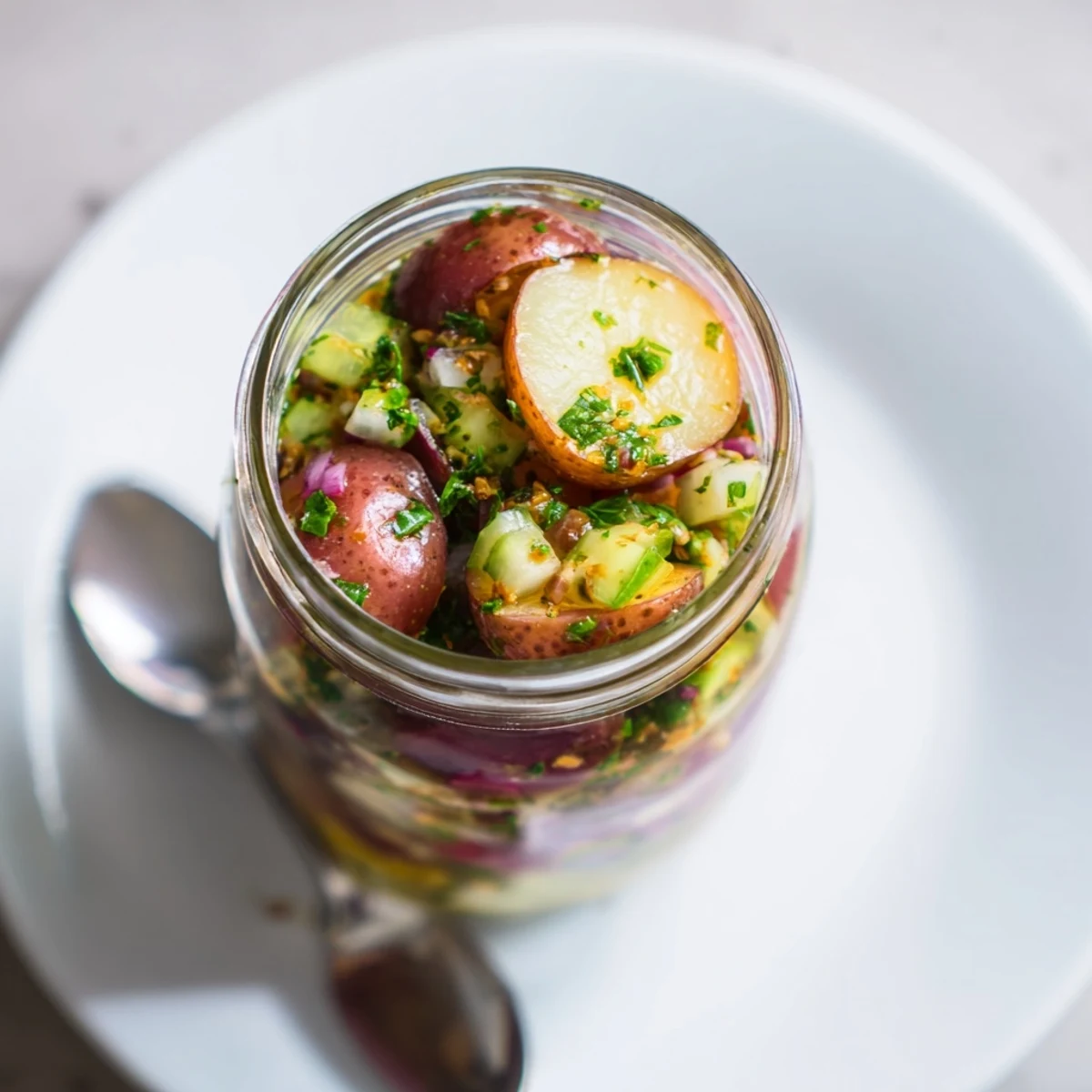 Vibrante, würzige German Potato Salad Jars in handlichen Portionen für jeden Anlass.  